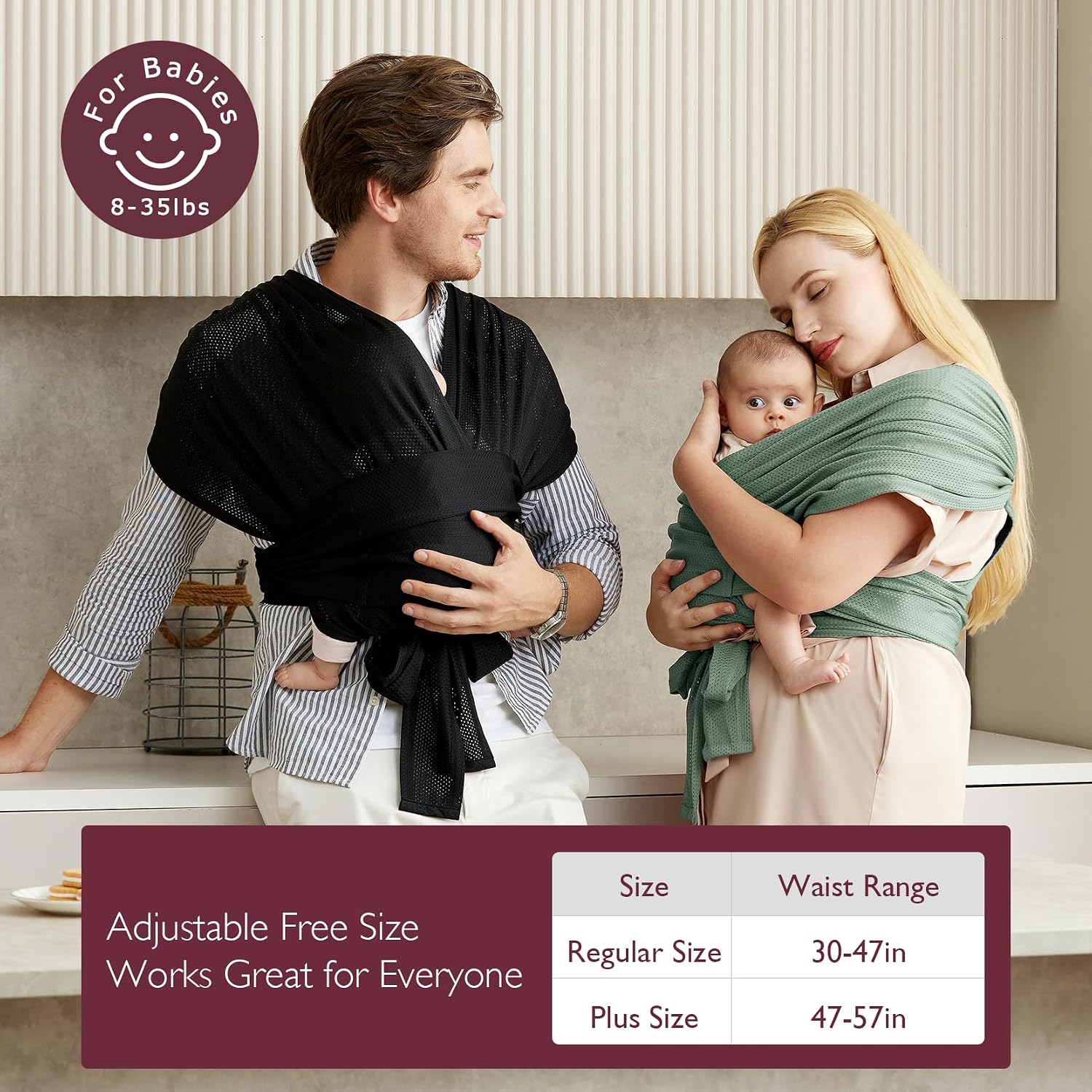 Momcozy Adjustable Buckle Baby Wrap Carrier, Air-Mesh Cooling for 8-35 lbs