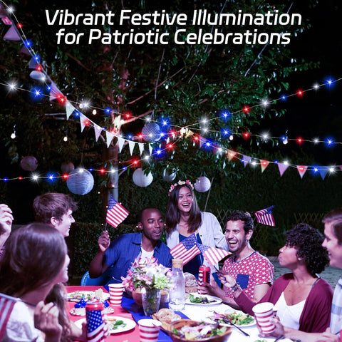 cshare Red White and Blue Solar Fairy Lights, Memorial Day Lights Waterproof Outdoor 39.4ft 120LED 8 Modes Memory Function Independence Day Memorial Day Decorations, CS-SL-5M (Pack of 2)