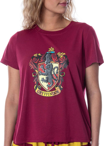 Harry Potter Women's Hogwarts Castle Shirt and Shorts Lounge Sleepwear Pajama Set - All 4 Houses Available