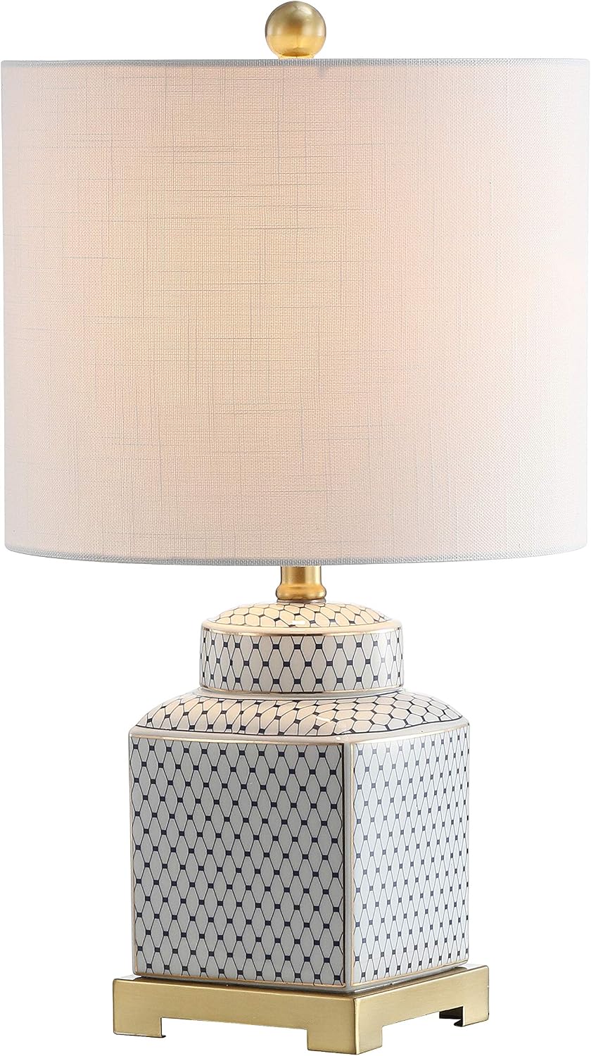 JONATHAN Y Cleo 21.5" Ceramic Metal Ginger Jar Table Lamp, White/Navy