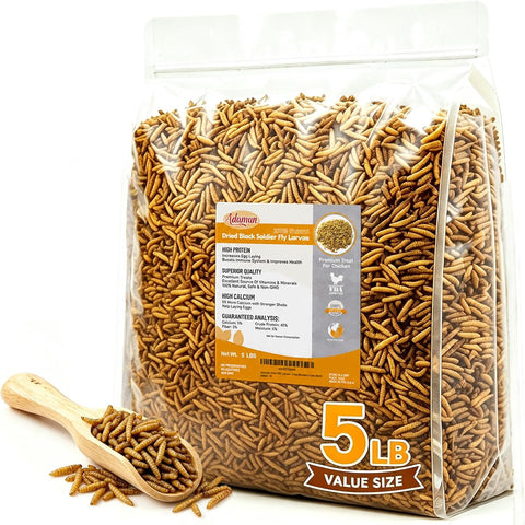 Adaman 5LB Dried Black Soldier Fly Larvae for Chickens, High Calcium BSF Feed, Natural Grubs for Birds Ducks Layer Hens