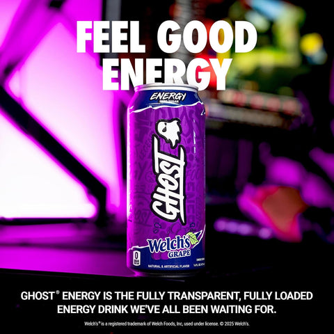 GHOST Energy Drink, Zero Sugars, 12-Pack, Welch's Grape, 16oz