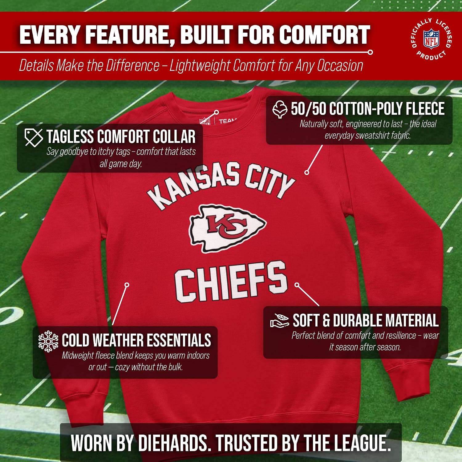 NFL Gameday Crewneck Sweatshirt, Cotton Fleece Pullover Men Women