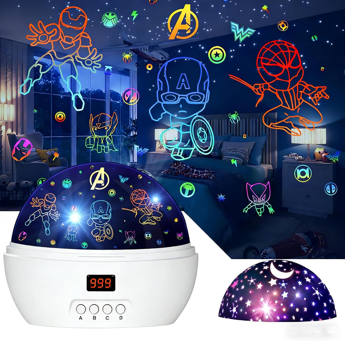 MOKOQI Kid Light Projector Superhero Toys for Boys 5-7 Avengers Night Light
