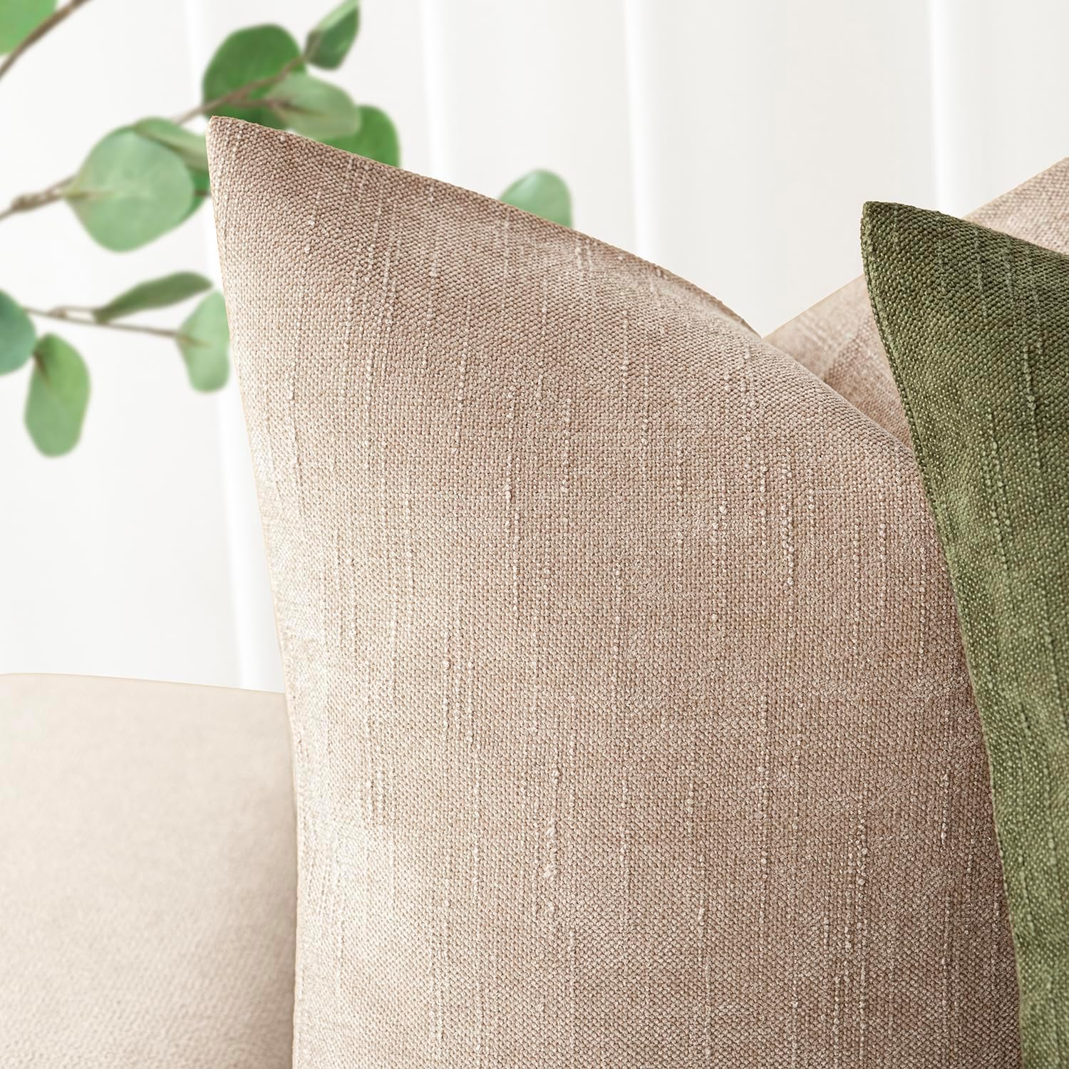 Foindtower Textured Chenille Lumbar Throw Pillow Covers 12x24,Cream Camel