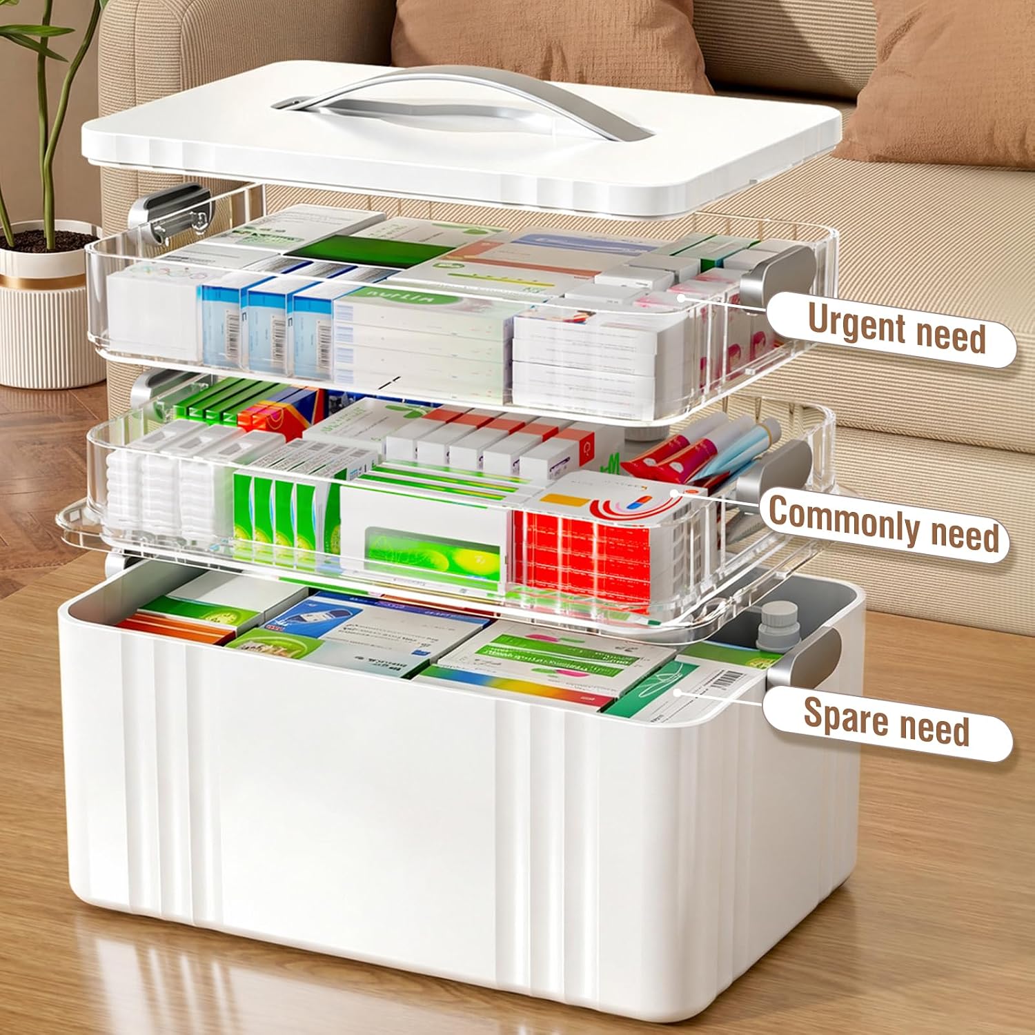 ARSTPEOE 3-Tier Medicine Organizer - Portable Medicine Cabinet with Handle