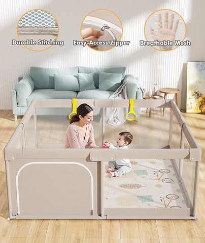 Mloong Baby Playpen with Mat, 71x59in Playpen for Babies and Toddlers, Grey