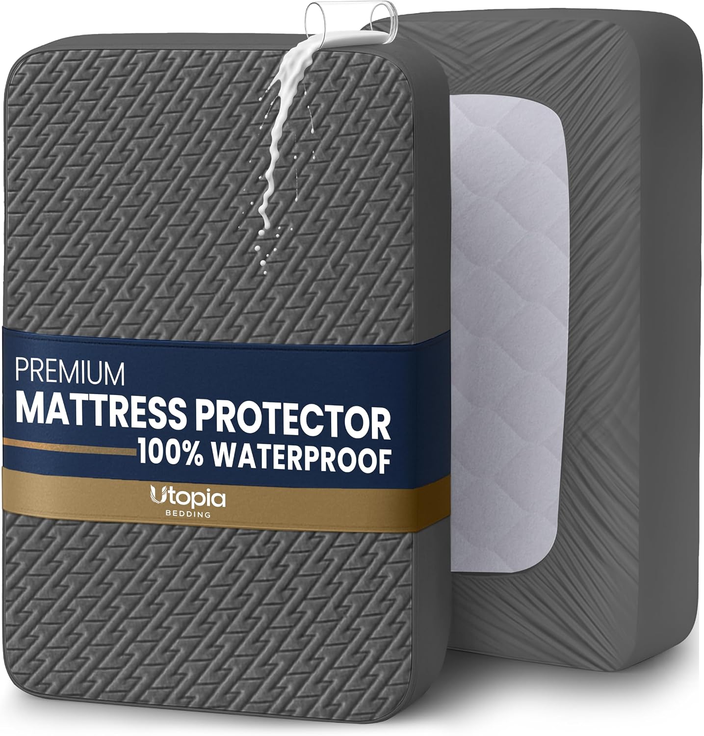 Premium Waterproof Mattress Protector Full Size, Gray, 15" Deep Pocket