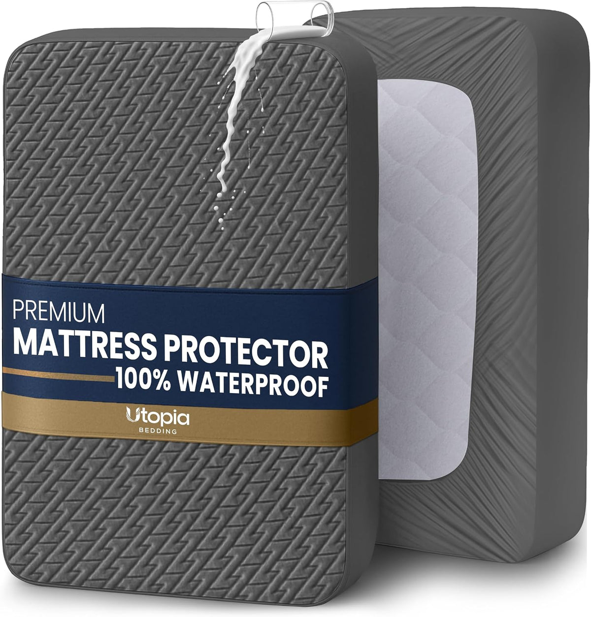 Premium Waterproof Mattress Protector Full Size, Gray, 15" Deep Pocket