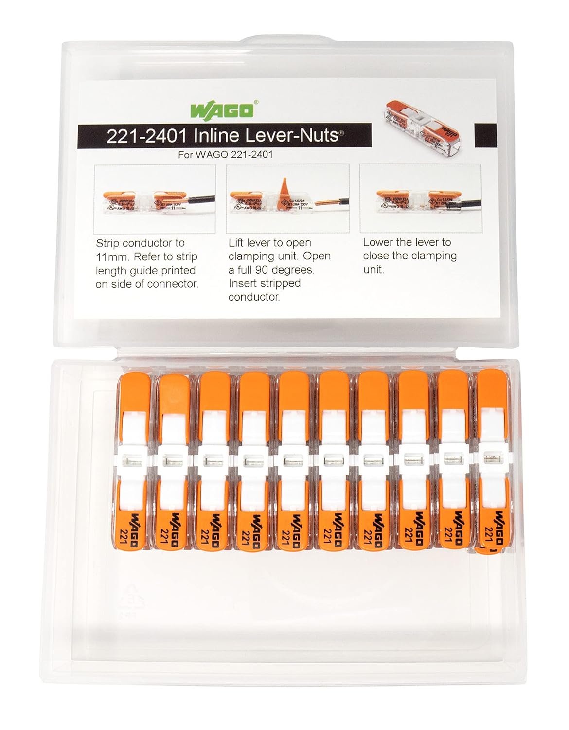 WAGO 221-2401 Lever Nuts Compact Splicing Inline Wire Connectors with Case | 20pc
