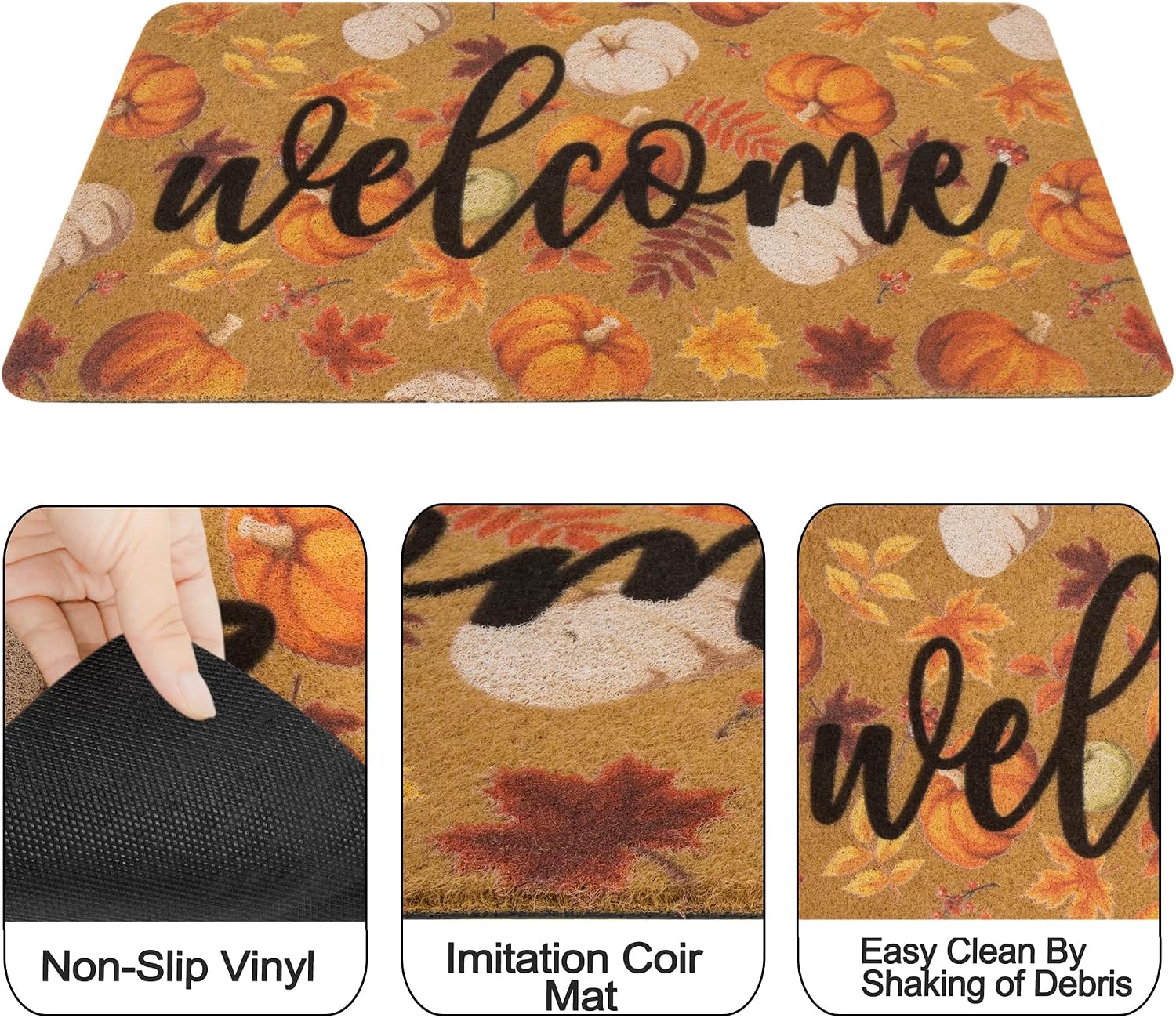 IZUS Fall Hello-Pumpkin Welcome-Doormats Outdoor-Entrance Autumn Harvest-Festival Non-Slip Frontdoor Mat 17x29inch
