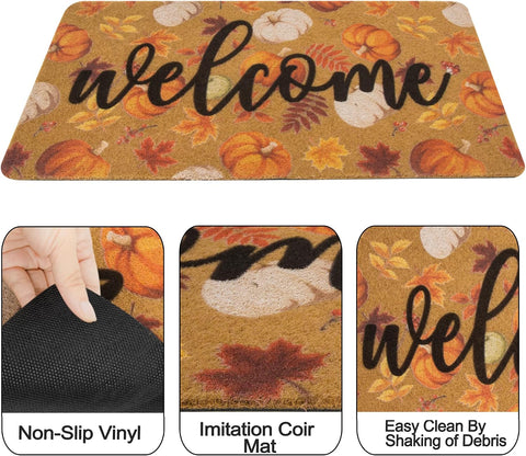 IZUS Fall Hello-Pumpkin Welcome-Doormats Outdoor-Entrance Autumn Harvest-Festival Non-Slip Frontdoor Mat 17x29inch