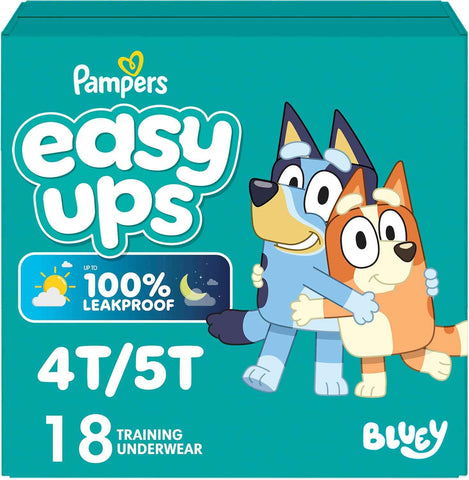 Easy Ups Girls & Boys Potty Training Pants, Size 6 (4T5T), 18 Count, Bluey Absorbent Training Underwear, Up to 100% Leakproof Day and Night, Hypoallergenic