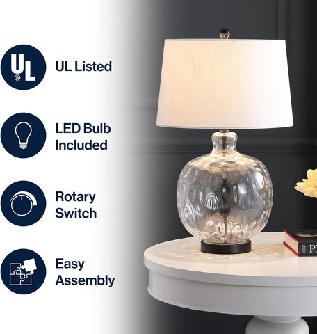 JONATHAN Y Rae Bedside Table Lamp 26.5" Clear Glass and Black Metal