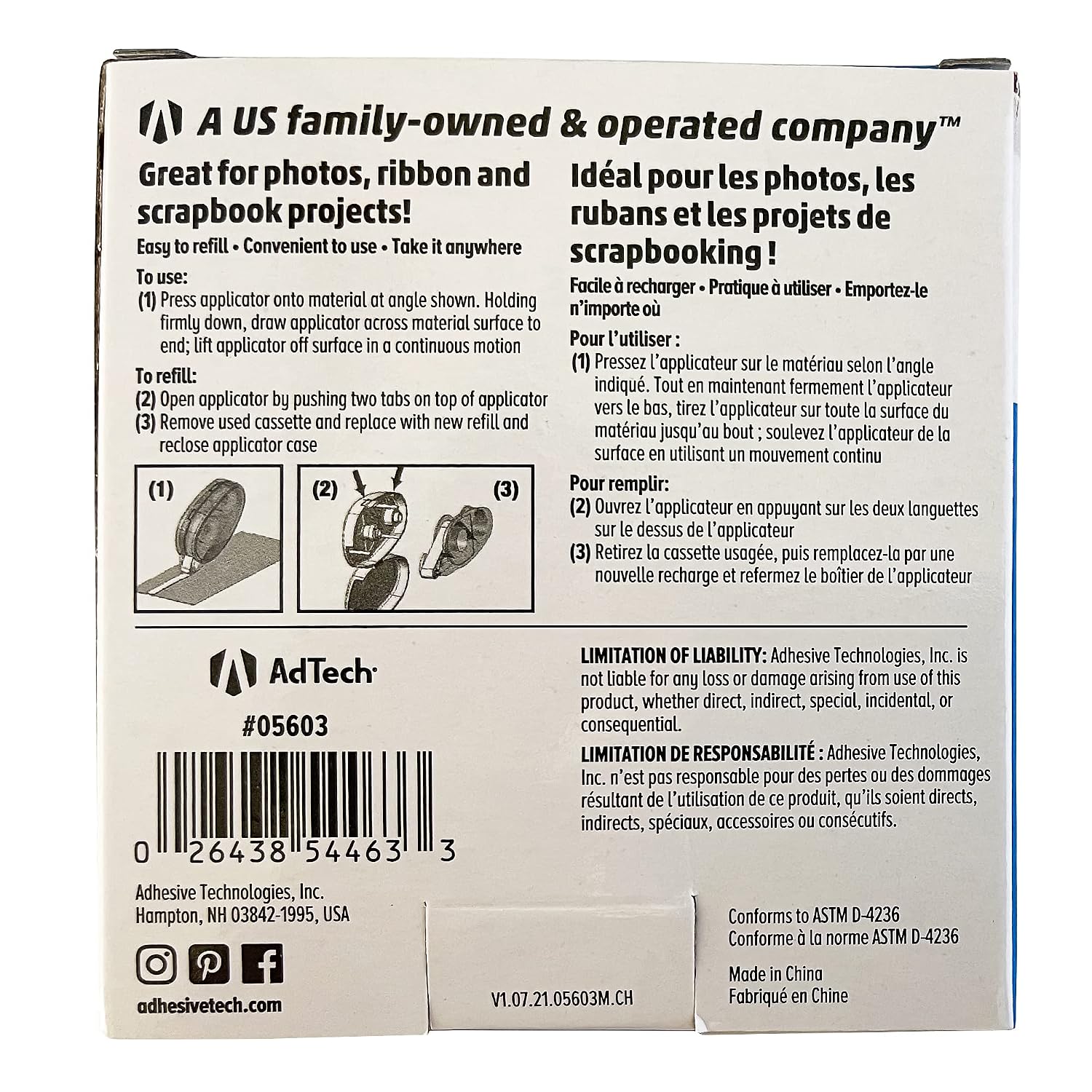 AdTech 5603 Permanent Crafter's Tape, 0.31" x 315", Pack of 4