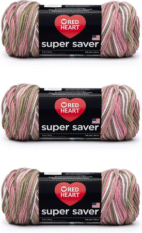 Red Heart Super Saver Yarn, 3 Pack, Pink Camo 3 Count