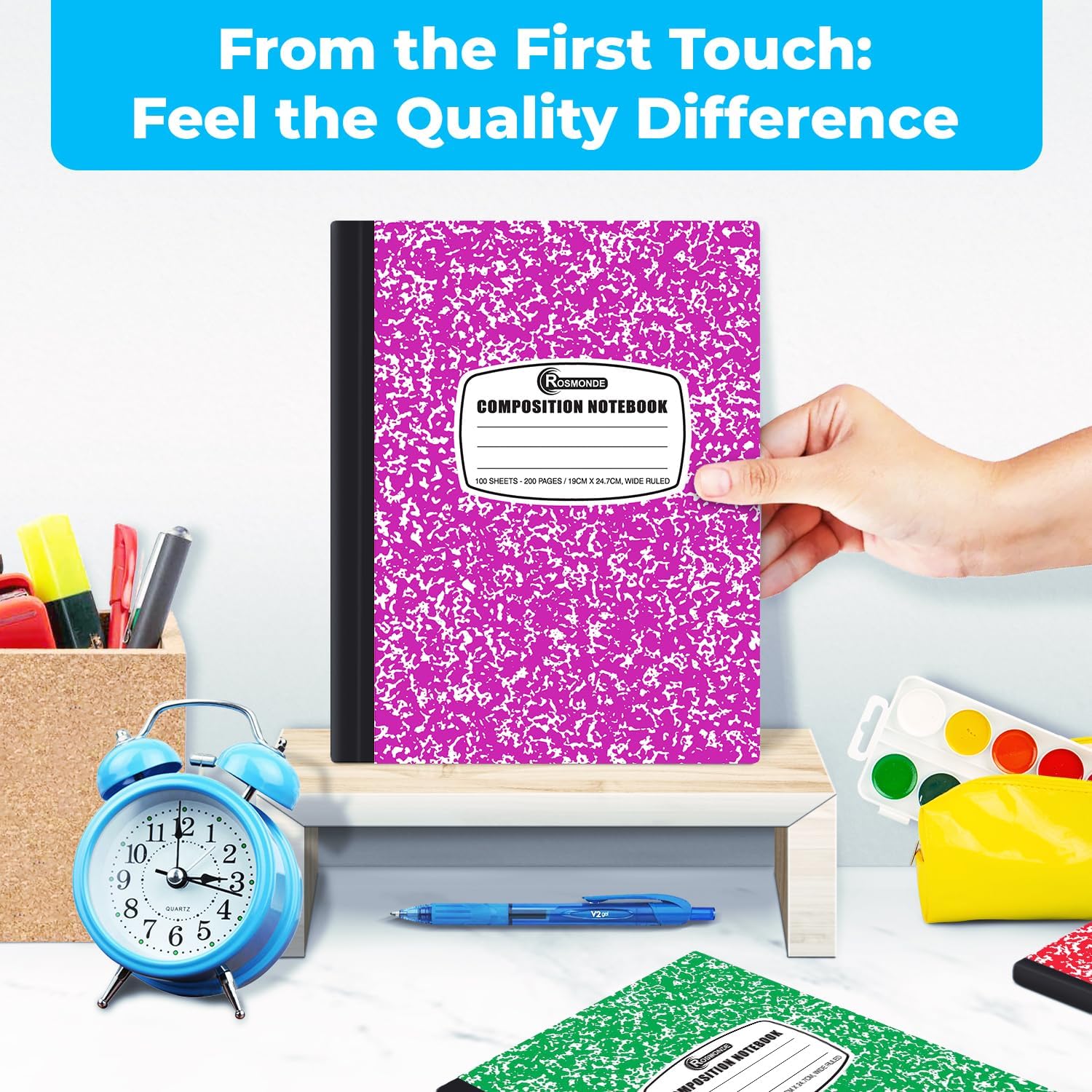 Rosmonde 12 Pack Bulk Composition Notebook Wide Ruled, Assorted Colors
