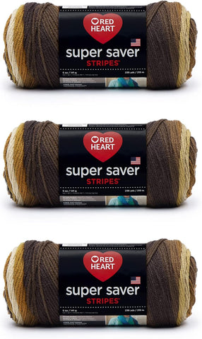 Red Heart Super Saver Yarn, 3 Pack, Latte Stripe 3 Count