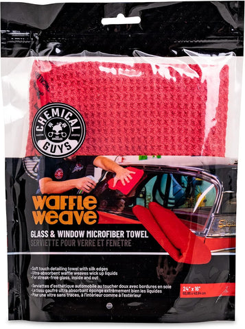Chemical Guys, Waffle Weave Glass & Window Microfiber Towel, Red, 24 x 16