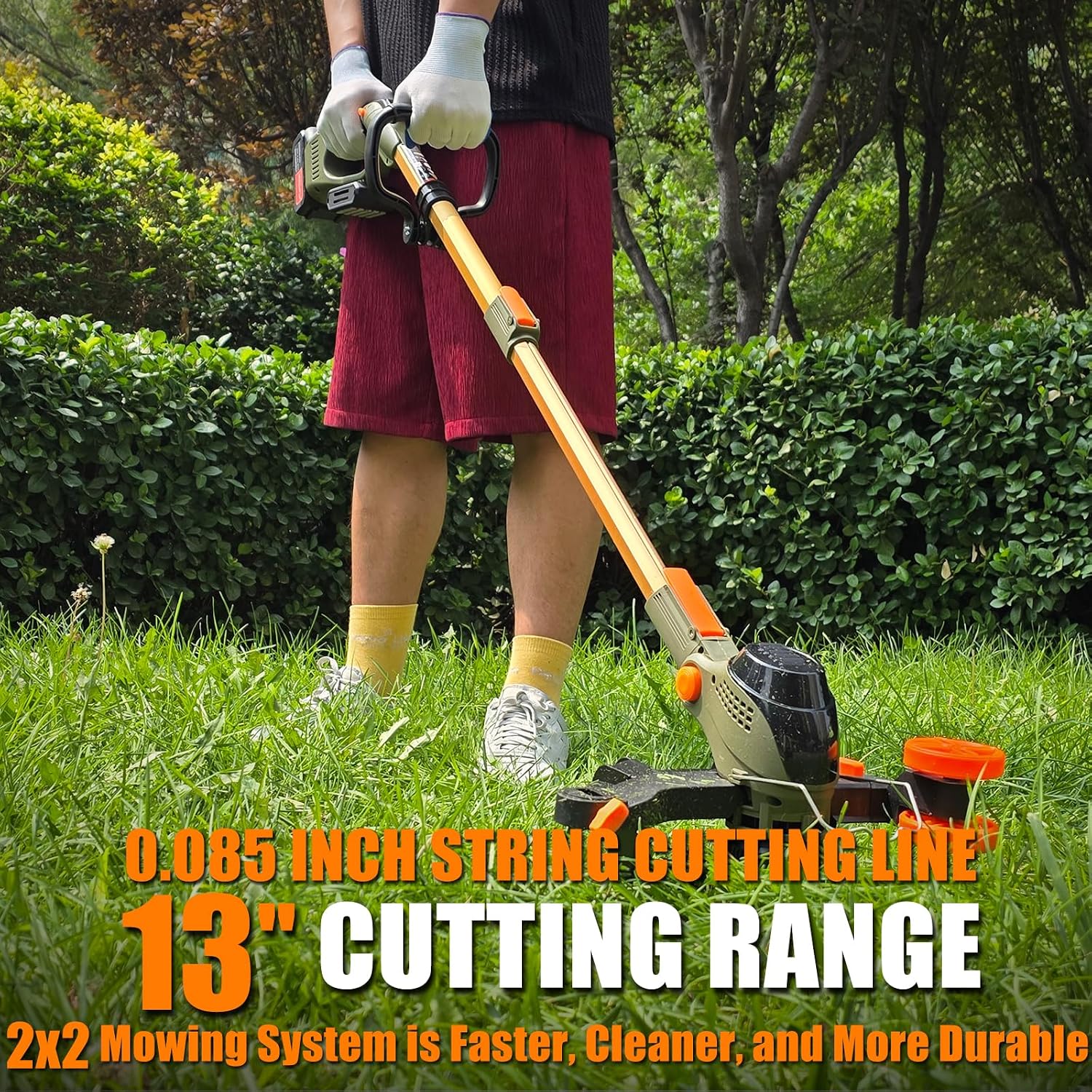 13" Electric Weed Wacker, 4 in 1 Cordless String Trimmer/Lawn Edger/Lawn Mower/Brush Cutter with Steel Gears, 2×21V 6.0Ah Batteries & Charger, 5.2 LBS Lightweight Grass Trimmer for Yard Garden