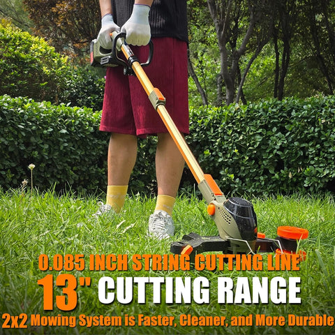 13" Electric Weed Wacker, 4 in 1 Cordless String Trimmer/Lawn Edger/Lawn Mower/Brush Cutter with Steel Gears, 2×21V 6.0Ah Batteries & Charger, 5.2 LBS Lightweight Grass Trimmer for Yard Garden