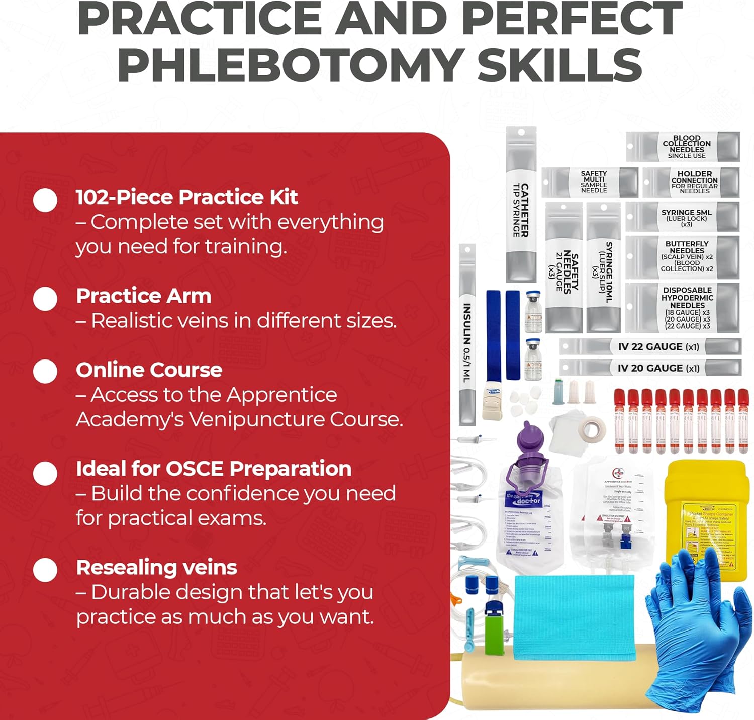 The Apprentice Doctor Phlebotomy Practice Arm Kit with Online Learning – Skill-Building Model Arm for Students, Beginners & Home Study