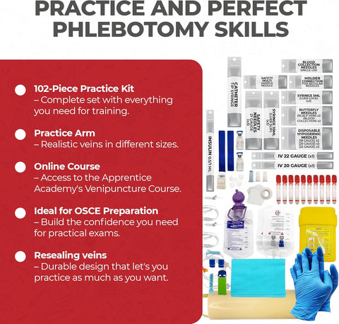 The Apprentice Doctor Phlebotomy Practice Arm Kit with Online Learning – Skill-Building Model Arm for Students, Beginners & Home Study