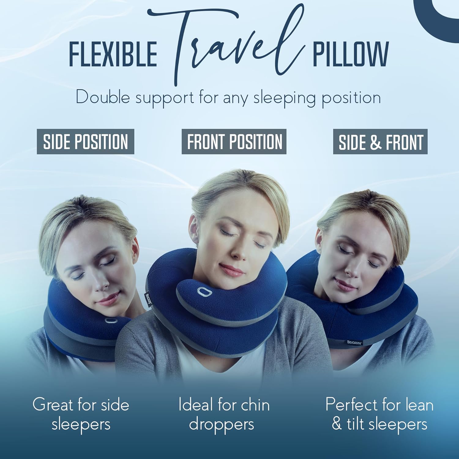 BCOZZY Travel Neck Pillow for Airplane - Patented Head, Neck & Chin Support. Soft, Adjustable Pillow for Comfortable Resting on Long Flights, Car Rides & Recliners. Washable, Carry Bag, Large, Black