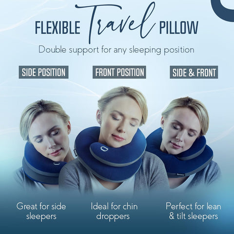 BCOZZY Travel Neck Pillow for Airplane - Patented Head, Neck & Chin Support. Soft, Adjustable Pillow for Comfortable Resting on Long Flights, Car Rides & Recliners. Washable, Carry Bag, Large, Black
