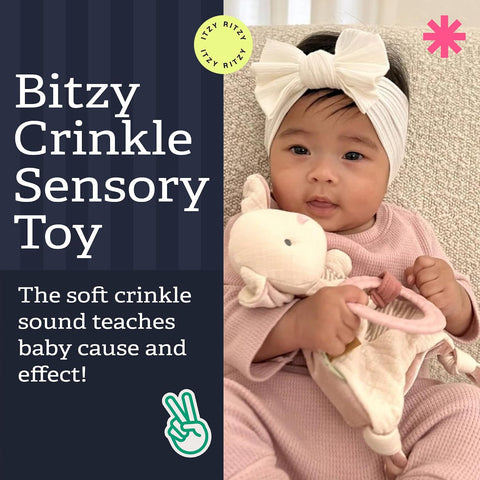 Itzy Ritzy Bitzy Crinkle Sensory Toy with Teething Toy, 0+ Months (Bunny)