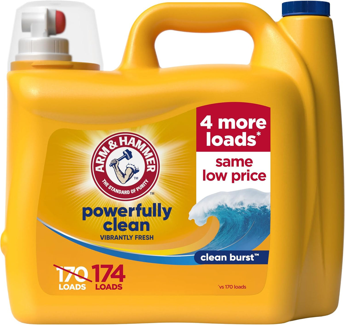 ARM & HAMMER Liquid Laundry Detergent, Clean Burst Scent, 174 Fl Oz