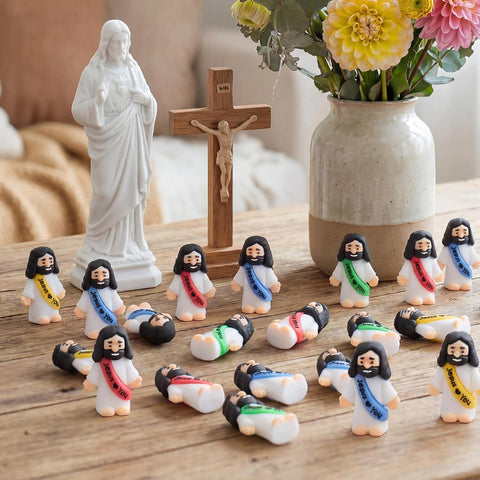 215 PCS Little Jesus Figures Small Jesus Figurines, Tiny Rubber Jesus Loves You for Figure for Easter Eggs, Baptism Gifts, Religious Party Favors (215)