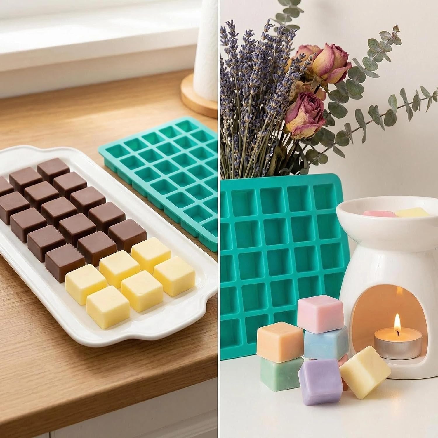 2-Pack Caramel Candy Molds - 80 Cavity Square Silicone Molds for Chocolate, Truffles, Gummy, Ganache, Jelly, Ice Cubes & Hard Candy