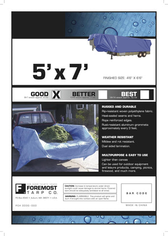 Dry Top Multi-Purpose Economy Poly Tarp, 5x7 Feet, Blue