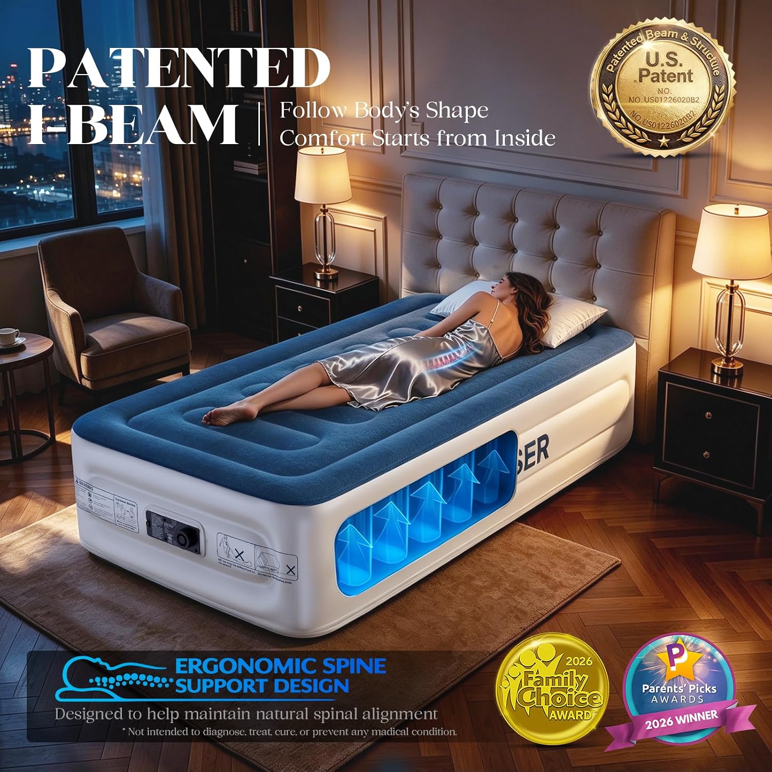 VOSSER Twin Air Mattress with Built in Pump,XL-Long Blow up Mattress,500lb