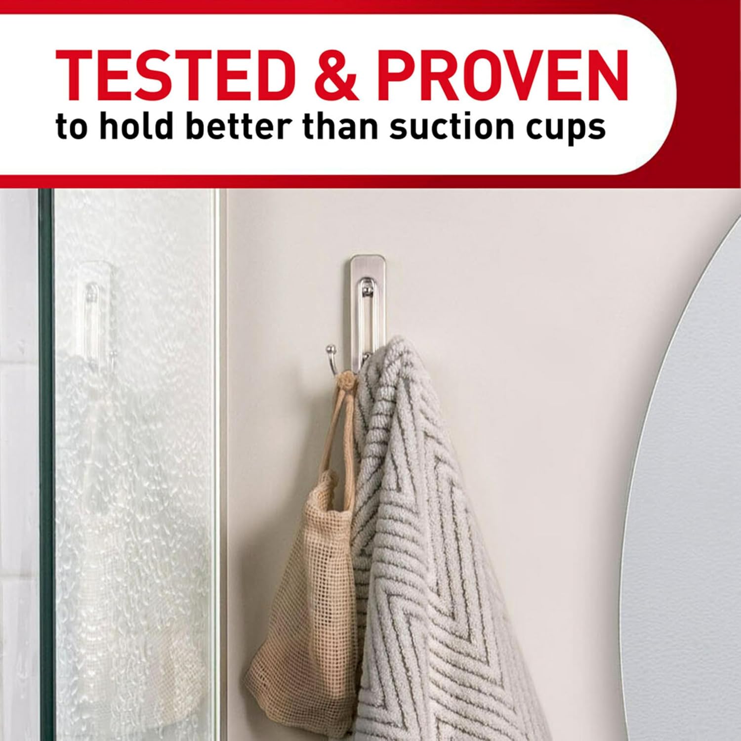 Command Large Satin Nickel Bath Double Hooks, 1 Hook, 1 Strip