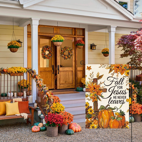 AVOIN colorlife Fall For Jesus He Never Leaves Garden Flag 12x18 Inch