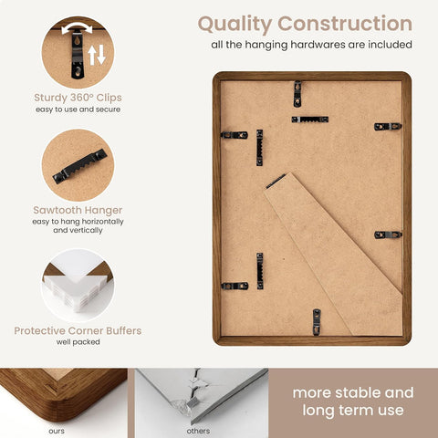 FLYJOE A4 Solid Oak Wood Photo Frame | A4 Picture Frame With Mat For A5 | Plexiglass And Hanging Hardware Included | Walnut, 1 Pack