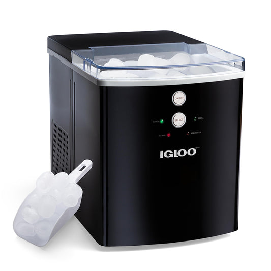 Igloo Electric Countertop Ice Maker Machine - Automatic and Portable - 33 Pounds in 24 Hours - Ice Cube Maker - Ice Scoop and Basket - Ideal for Iced Coffee and Cocktails - Black