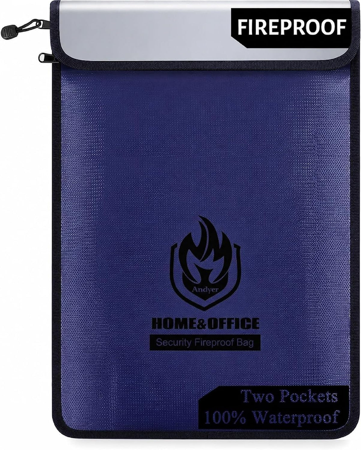 Andyer 2 Pockets Fireproof Document Bag (15"x11"), Protect Values from Fire