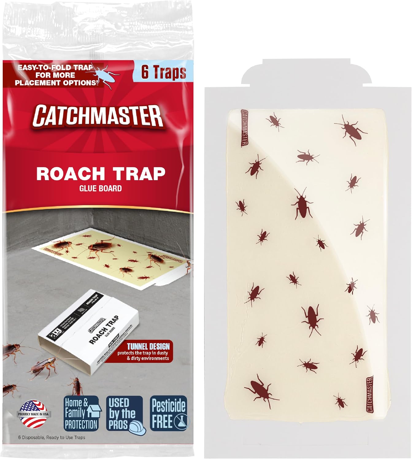 Catchmaster Roach Traps Indoor 6 Pack, Sticky Glue Board Cockroach Traps
