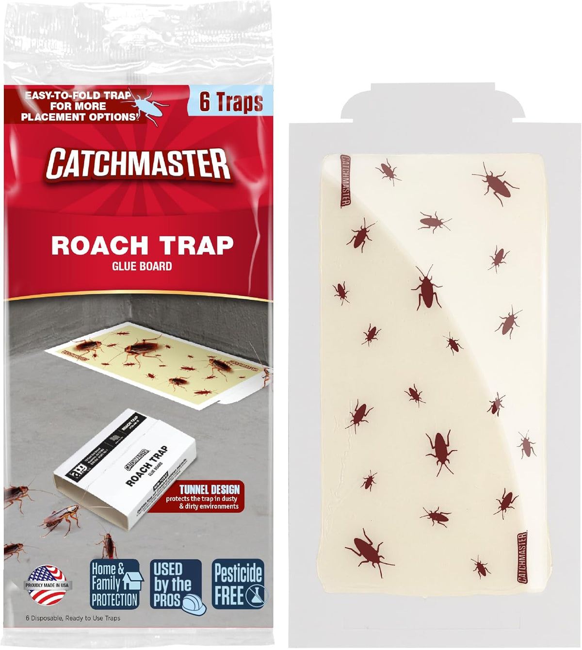 Catchmaster Roach Traps Indoor 6 Pack, Sticky Glue Board Cockroach Traps