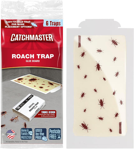Catchmaster Roach Traps Indoor 6 Pack, Sticky Glue Board Cockroach Traps