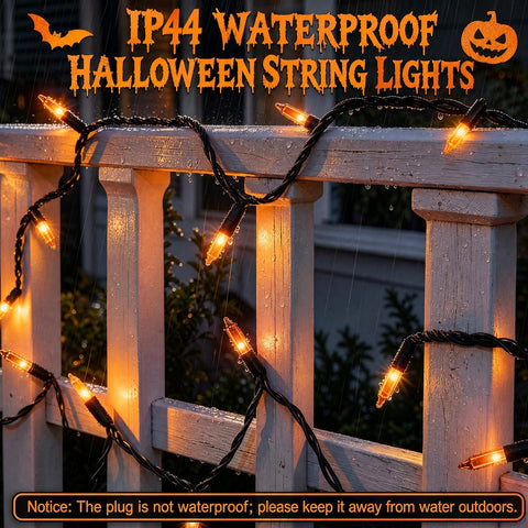 Dazzle Bright Orange Halloween Mini Lights, 20FT 100 Count Waterproof Incandescent Lights Plug in, Connectable Halloween Decorations for Indoor Outdoor Party Yard