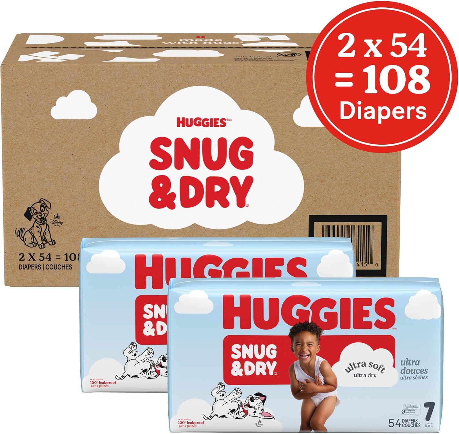 Huggies Snug & Dry Diapers Size 7, 108 Count
