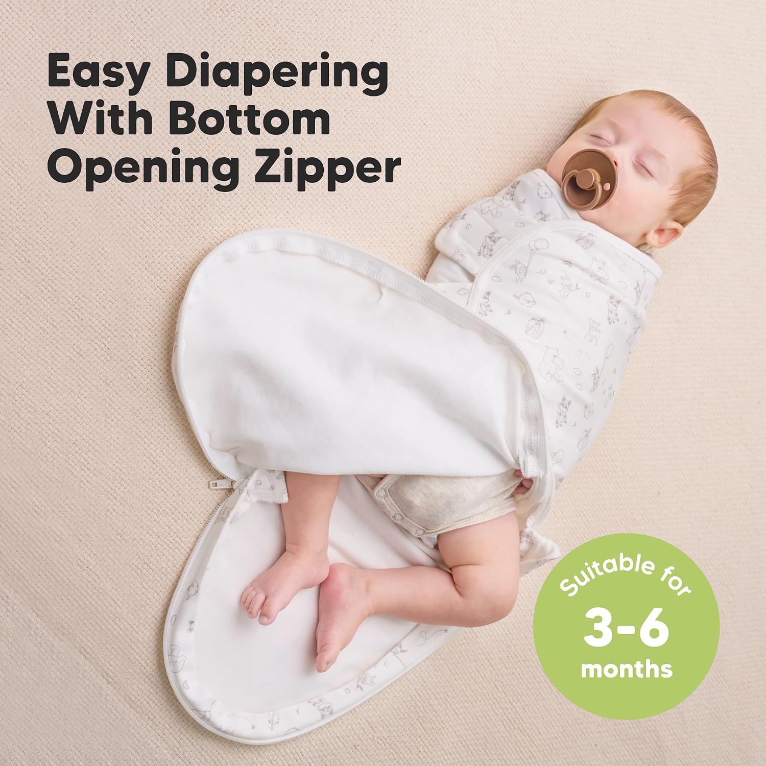 KeaBabies Newborn Swaddles with Zippers, 3pk Baby Swaddle (Aspire, 3-6M)