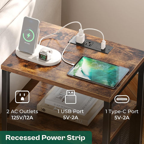 Huuger Nightstands Set of 2, End Tables with Charging Station, Side Table