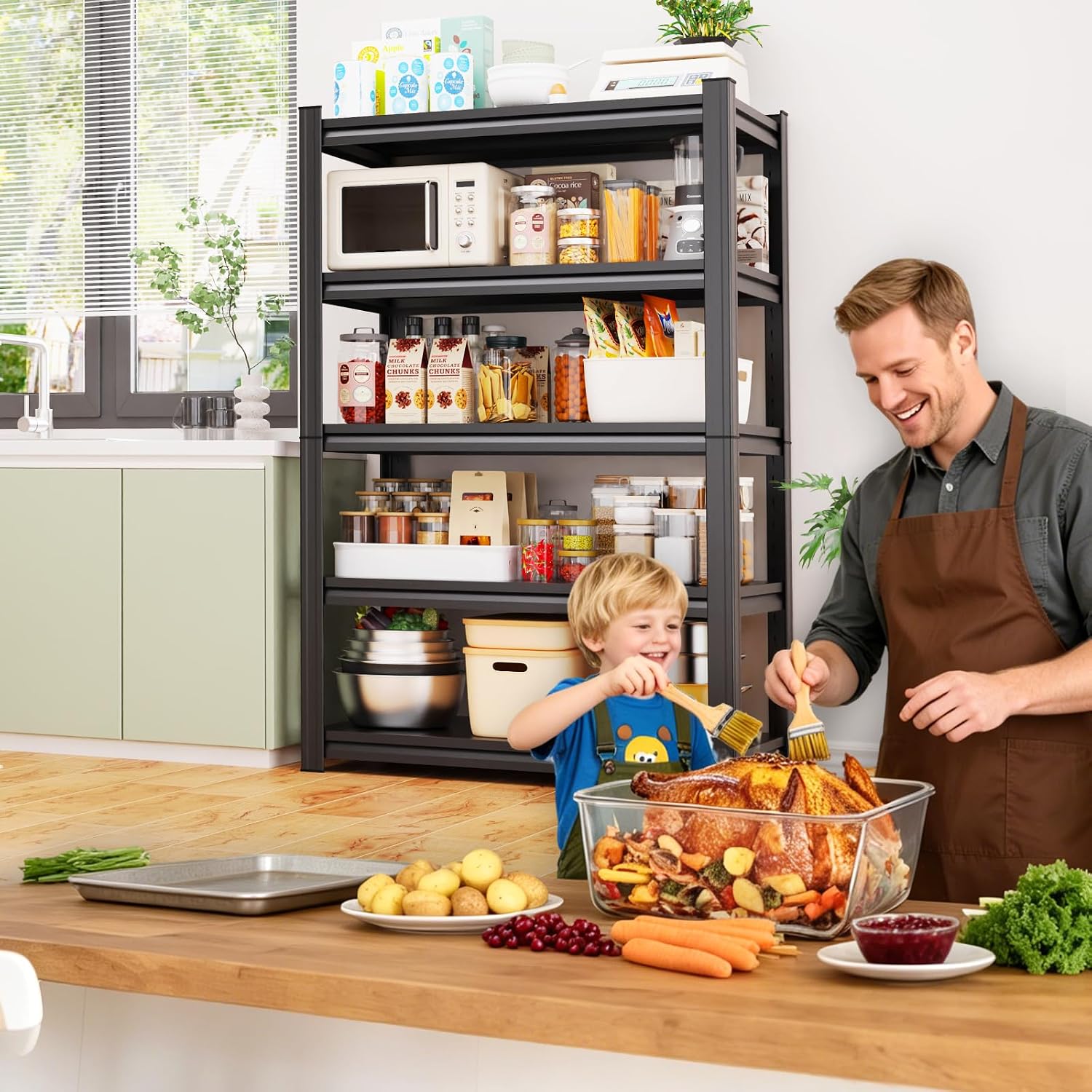 71.2''Heavy Duty Storage Shelves, 5-Tier Garage Shelving,Adjustable Metal Shelving Unit,5T Tall Garage Shelves,Metal Standing Shelf Units, Utility Rack for Kitchen Warehouse Industrial 71.2*45.6*17.7