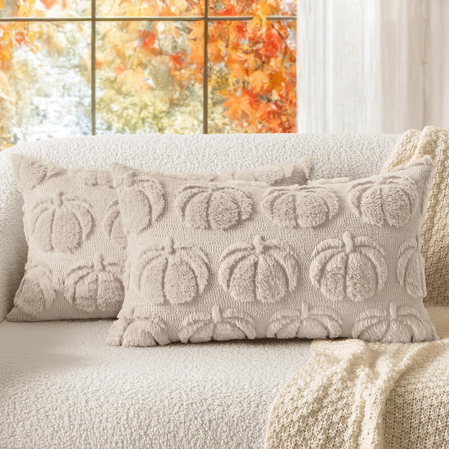 MIULEE Fall Pillow Covers Pumpkin Fall Decor Lumbar 12x20 Beige