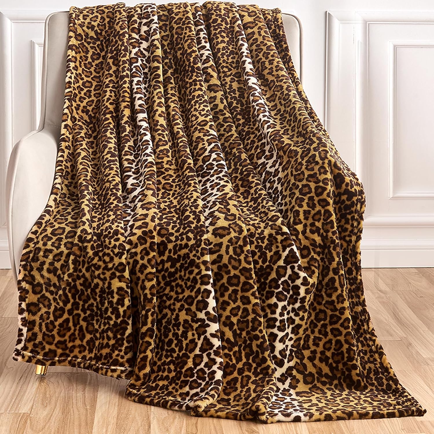 Edenleaf Leopard Print Blanket Fleece Throw for Bed Sofa Travel and Camping, Super Soft Cozy Fluffy Plush Cheetah Print Blanket for All Seasons 60"x80" (Dark Brown)
